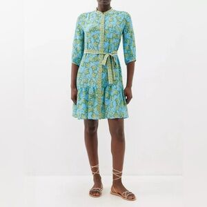 SALONI Blue and Yellow Tie Front Mini Dress